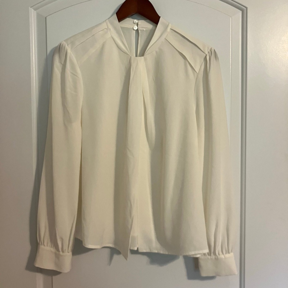 The FOLD London 100% Silk long sleeve ivory charfield blouse women's Sz 8